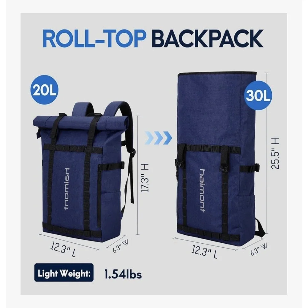 Haimont Roll Top Backpack Navy Blue 20L-30L Expandable Water‎ Resistant Bag